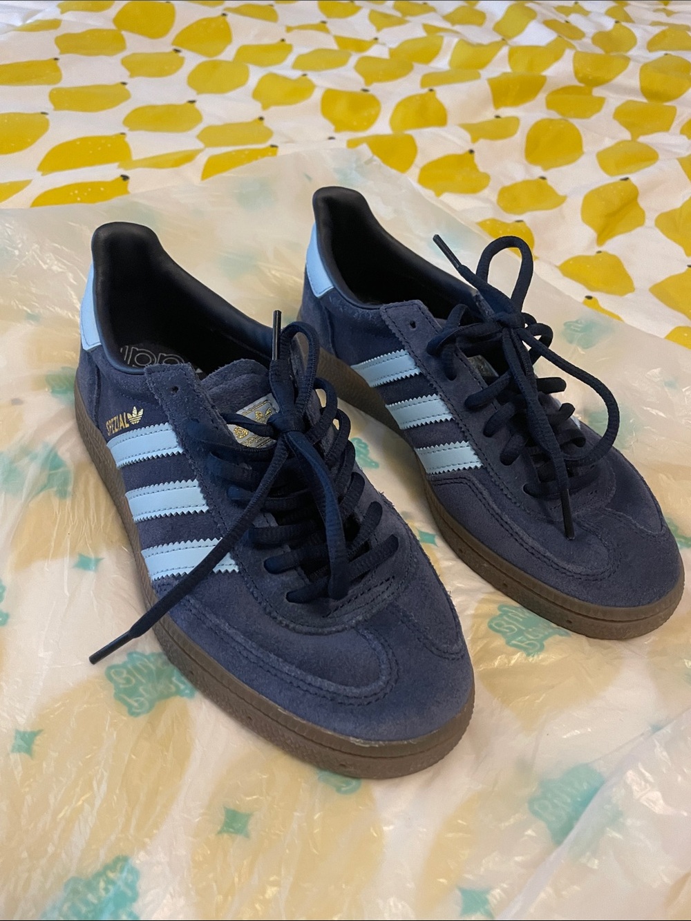 Adidas spezial waterproof sprayed twice navy and baby blue